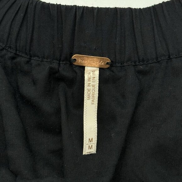 Free People Teagan Size Medium Black Puff-Sleeve On/Off Shoulder Peplum Blouse - Picture 7 of 11